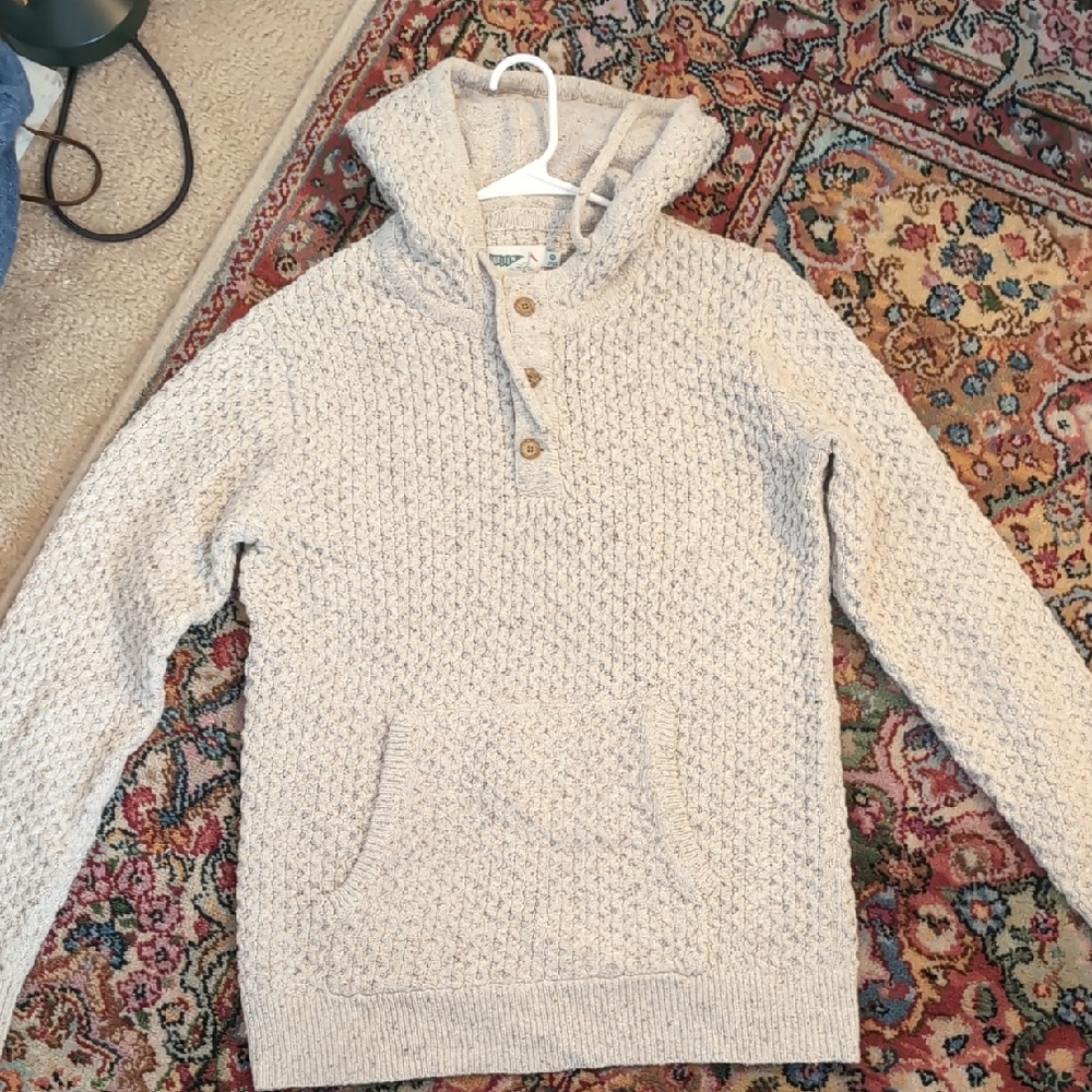 Cream Knit Hooded Henley Pullover
